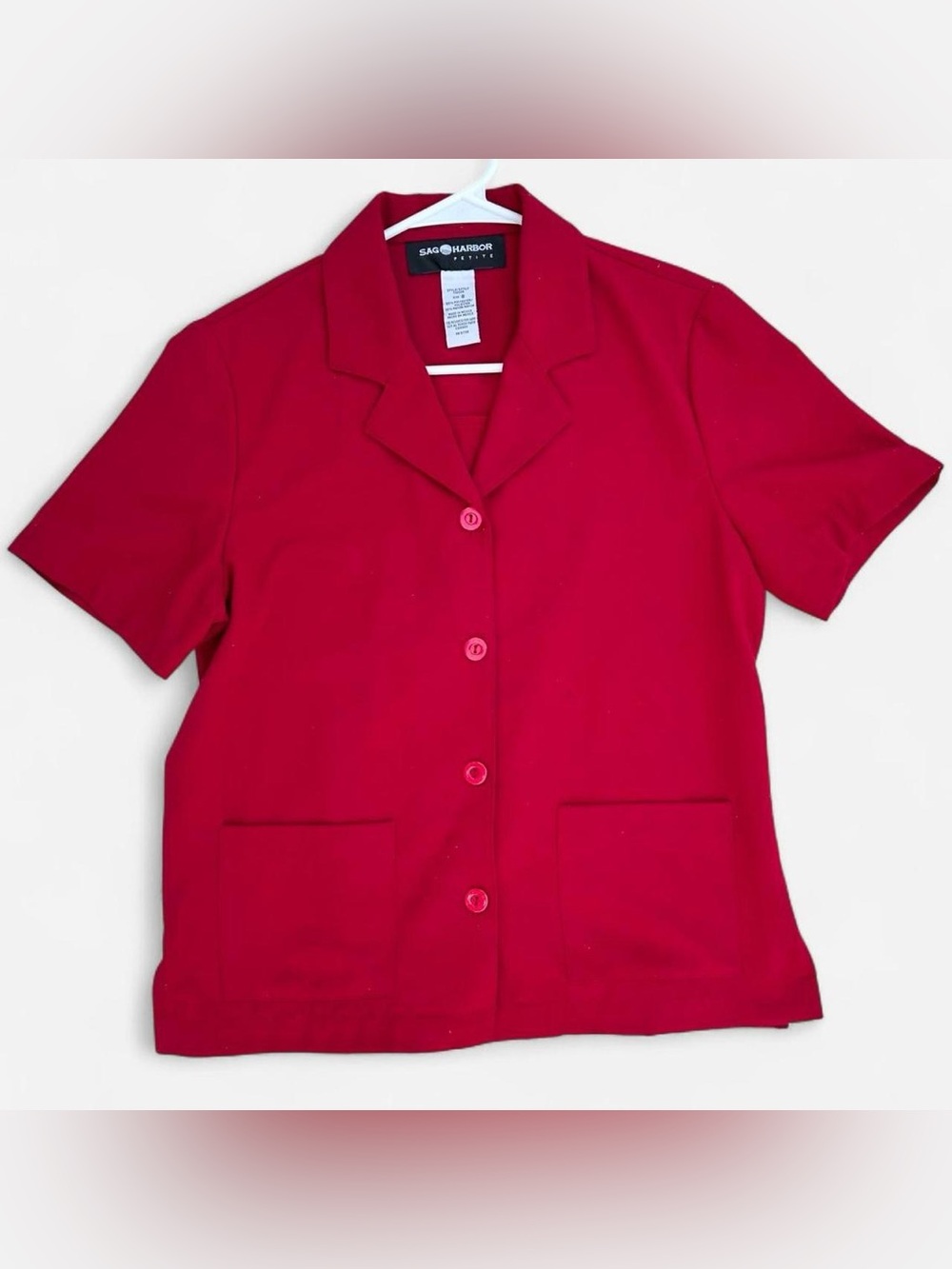 Vintage Sag Harbor Petite Short Sleeve Button Front Top - Red